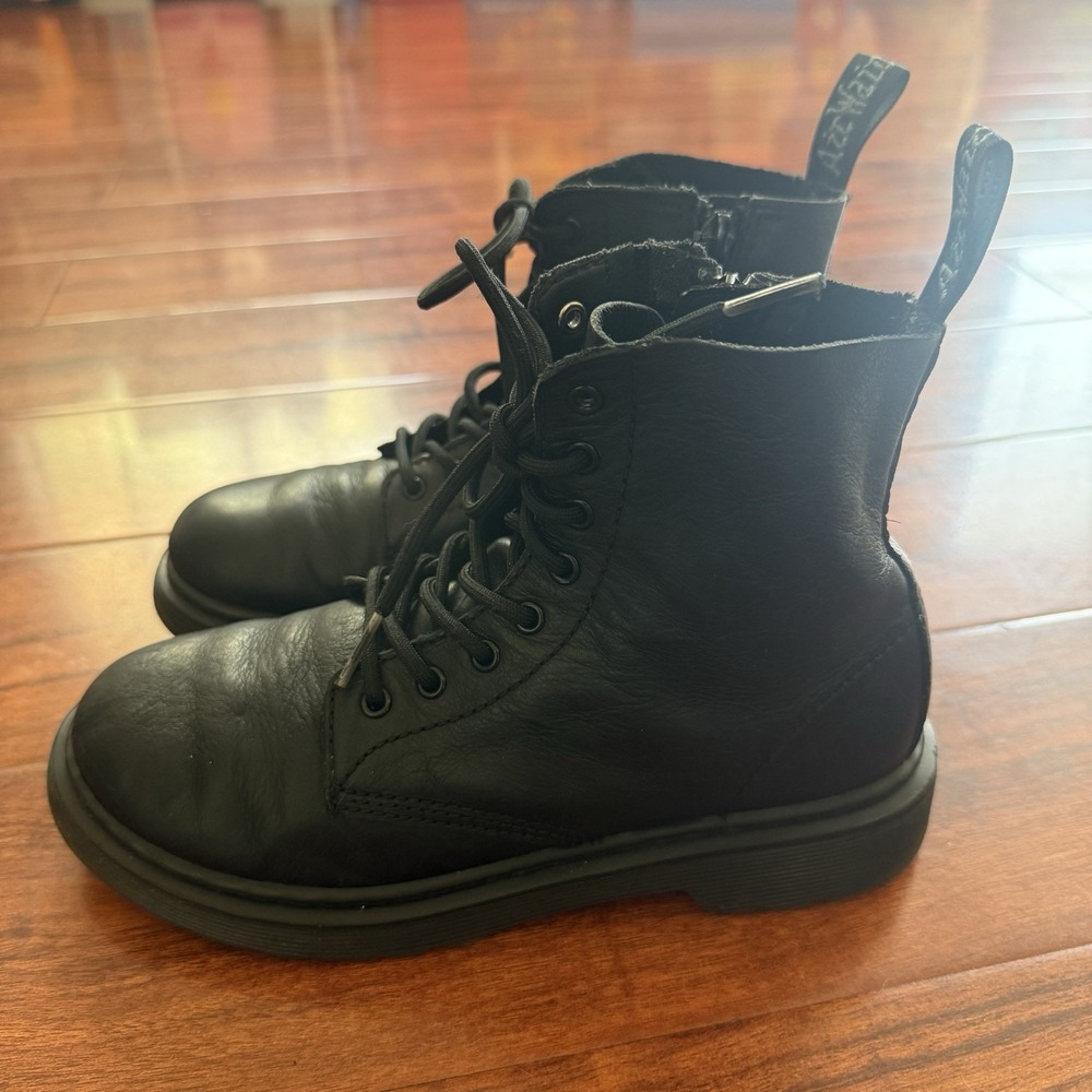 Dr. Martens 1460 Leather Lace Up Boots Kids Size 3 Womens Size 5 Black Side Zip - Picture 8 of 11